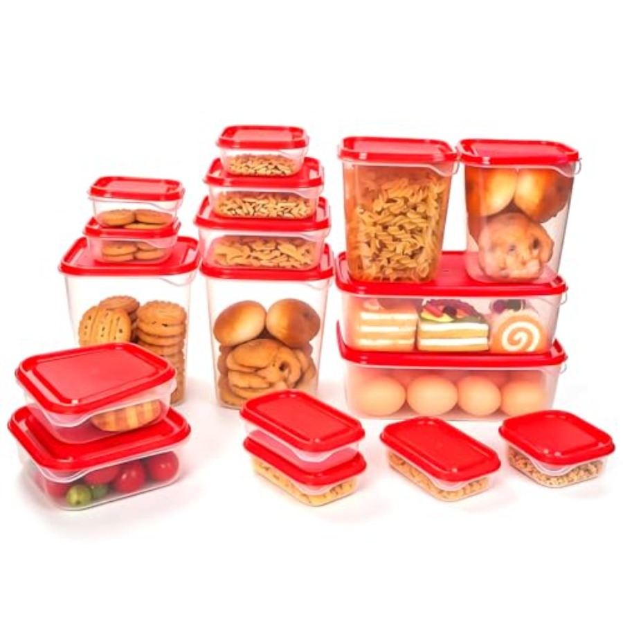 Food Storage Containers - مجموعة تخزين طعام بلاستيكية من 17