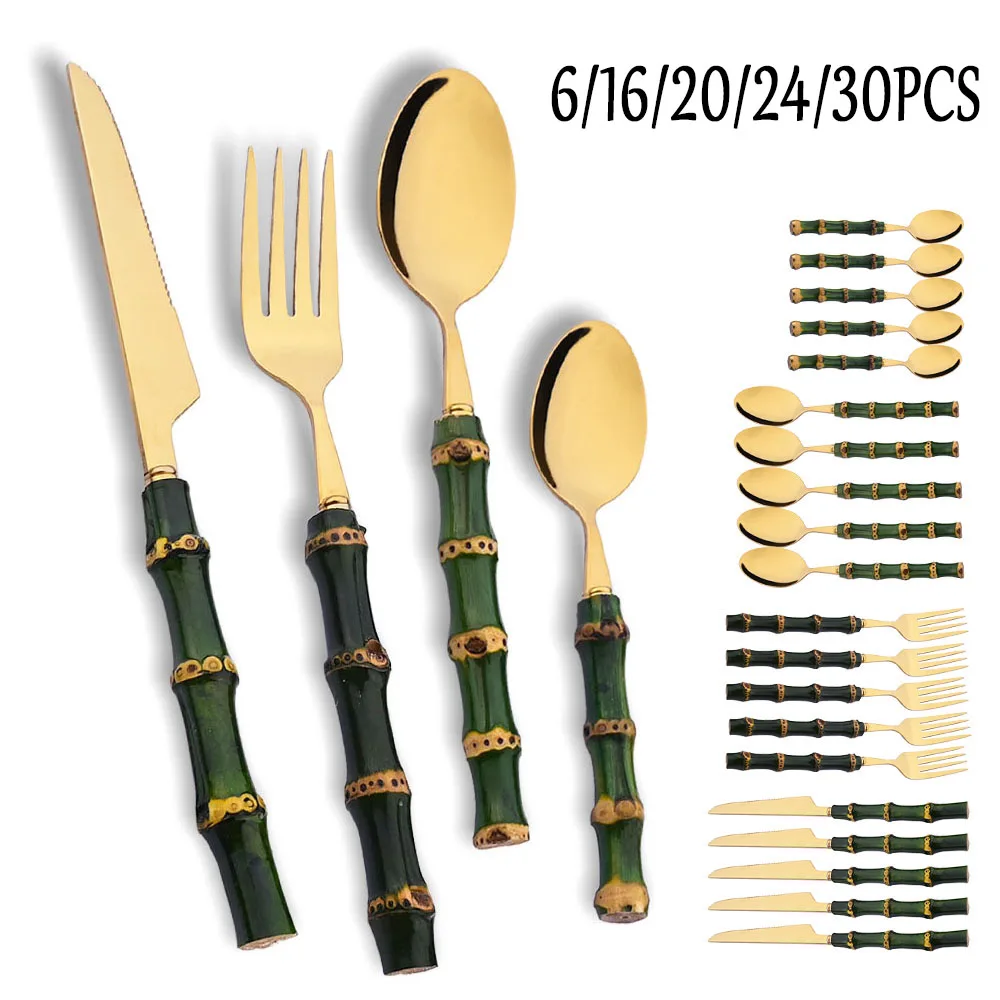 Kitchen Gadgets Green - طقم أدوات مائدة من الخيزران الأخضر