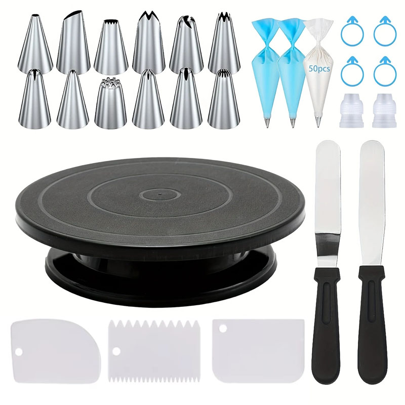 Cake Decorating Turntable - مجموعة أدوات تزيين الكيك مكونة من