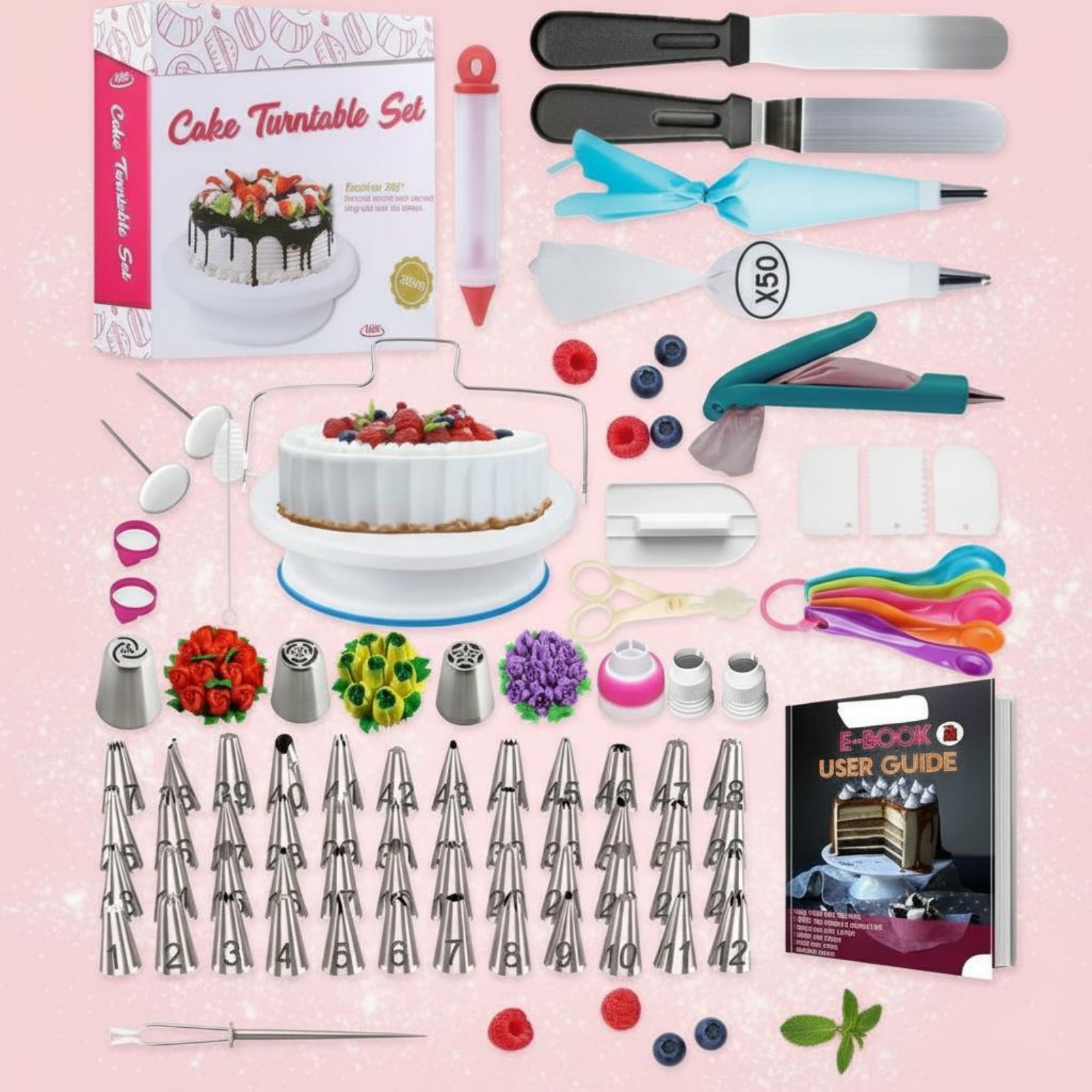 Cake Decorating Turntable - طقم تزيين الكيك 356 قطعة مع